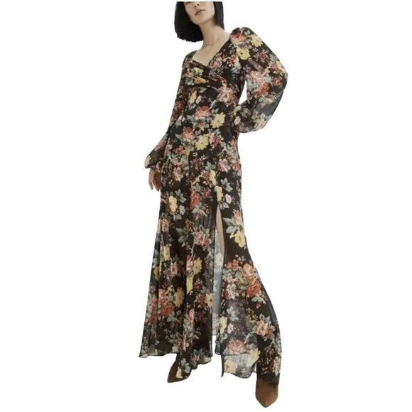 Veronica Beard $898 Silk Runway Maxi Dress Avani Floral Puff Sleeve Sz 2 NWT - Picture 3 of 11